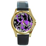 Purple Scene Kid Round Leather Watch (Gold Rim)  Front