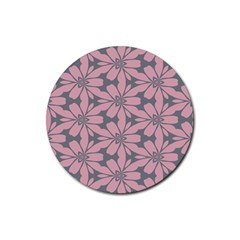 Pink Flowers Pattern Rubber Round Coaster (4 Pack) by LalyLauraFLM