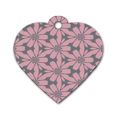 Pink Flowers Pattern Dog Tag Heart (two Sides) by LalyLauraFLM