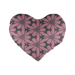 Pink Flowers Pattern Standard 16  Premium Heart Shape Cushion  by LalyLauraFLM