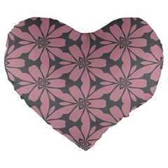 Pink Flowers Pattern Large 19  Premium Heart Shape Cushion by LalyLauraFLM