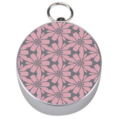 Pink Flowers Pattern Silver Compass by LalyLauraFLM