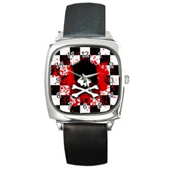 Emo Skull Square Leather Watch by ArtistRoseanneJones