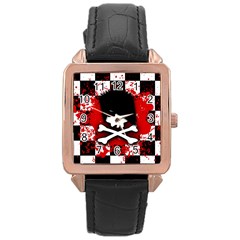 Emo Skull Rose Gold Leather Watch  by ArtistRoseanneJones