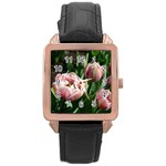 Tulips Rose Gold Leather Watch  Front