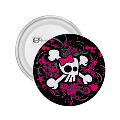 Girly Skull And Crossbones 2 25  Button by ArtistRoseanneJones