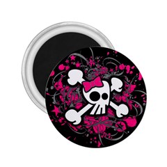 Girly Skull And Crossbones 2 25  Button Magnet by ArtistRoseanneJones