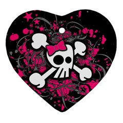 Girly Skull And Crossbones Heart Ornament by ArtistRoseanneJones