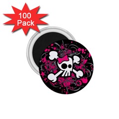 Girly Skull And Crossbones 1 75  Button Magnet (100 Pack) by ArtistRoseanneJones