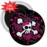 Girly Skull And Crossbones 3  Button Magnet (100 pack) Front