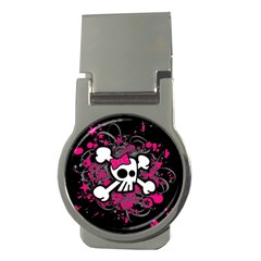 Girly Skull And Crossbones Money Clip (round) by ArtistRoseanneJones