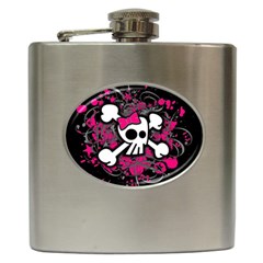 Girly Skull And Crossbones Hip Flask by ArtistRoseanneJones