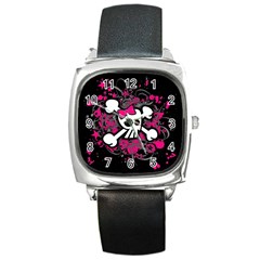 Girly Skull And Crossbones Square Leather Watch