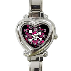 Girly Skull And Crossbones Heart Italian Charm Watch 