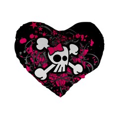 Girly Skull And Crossbones Standard 16  Premium Heart Shape Cushion  by ArtistRoseanneJones