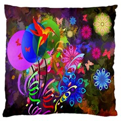 Hummingbird Floral  Large Flano Cushion Case (one Side) by giftgivingideas