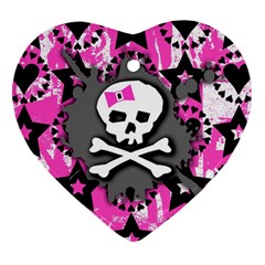 Pink Bow Skull Heart Ornament