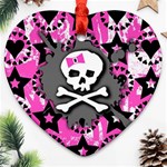 Pink Bow Skull Heart Ornament Front