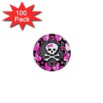 Pink Bow Skull 1  Mini Button (100 pack) Front