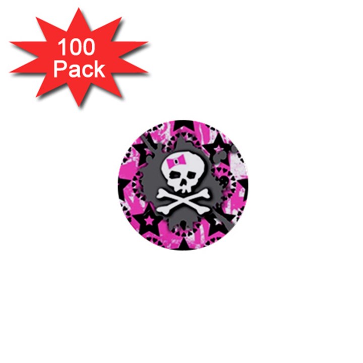 Pink Bow Skull 1  Mini Button (100 pack)