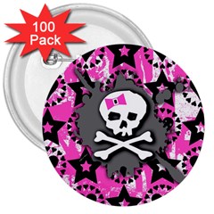 Pink Bow Skull 3  Button (100 Pack)