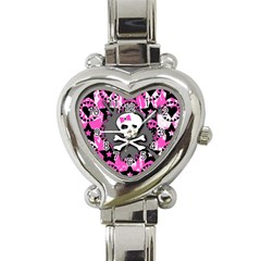 Pink Bow Skull Heart Italian Charm Watch  by ArtistRoseanneJones