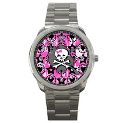 Pink Bow Skull Sport Metal Watch