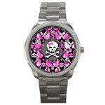 Pink Bow Skull Sport Metal Watch Front