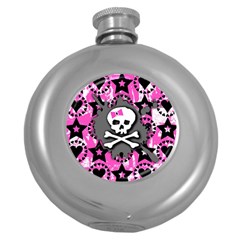 Pink Bow Skull Hip Flask (round)