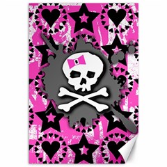 Pink Bow Skull Canvas 12  X 18  (unframed)