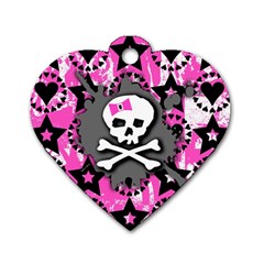 Pink Bow Skull Dog Tag Heart (one Sided) 