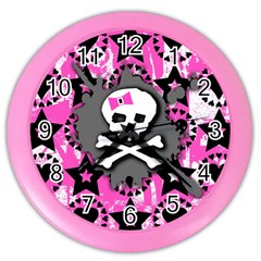 Pink Bow Skull Wall Clock (color) by ArtistRoseanneJones