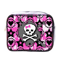 Pink Bow Skull Mini Travel Toiletry Bag (one Side)