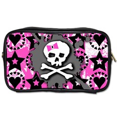 Pink Bow Skull Travel Toiletry Bag (one Side)