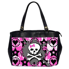 Pink Bow Skull Oversize Office Handbag (two Sides)