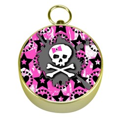 Pink Bow Skull Gold Compass