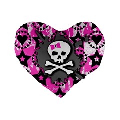 Pink Bow Skull Standard 16  Premium Flano Heart Shape Cushion 