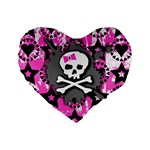 Pink Bow Skull Standard 16  Premium Flano Heart Shape Cushion  Front