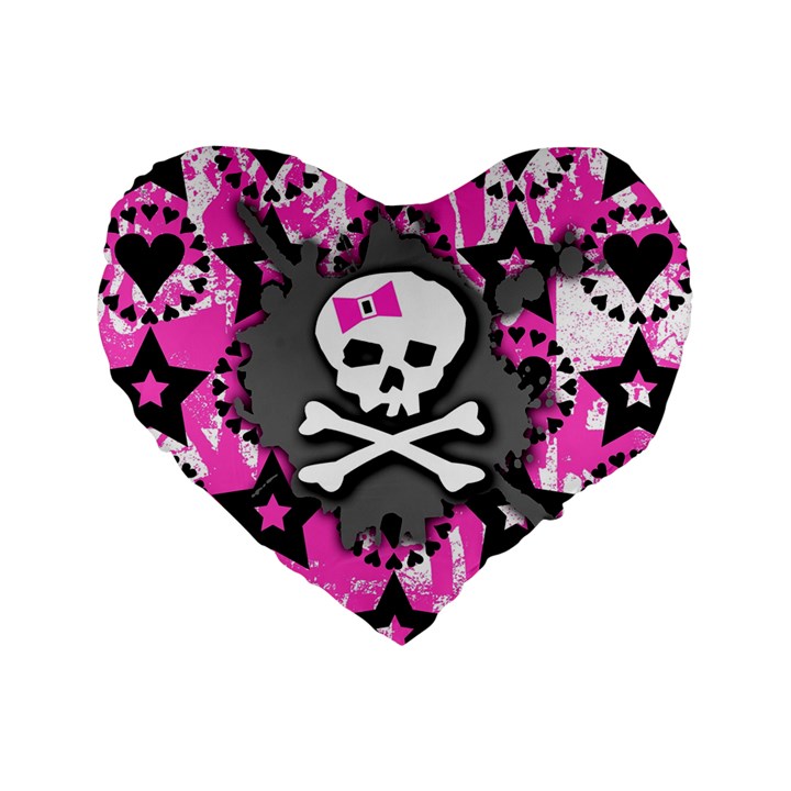 Pink Bow Skull Standard 16  Premium Flano Heart Shape Cushion 