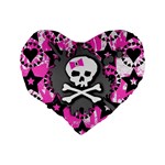 Pink Bow Skull Standard 16  Premium Flano Heart Shape Cushion  Back