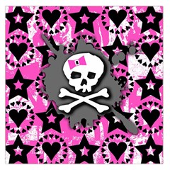 Pink Bow Skull Large Satin Scarf (square) by ArtistRoseanneJones