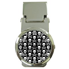 Skull And Crossbones Pattern Money Clip With Watch by ArtistRoseanneJones