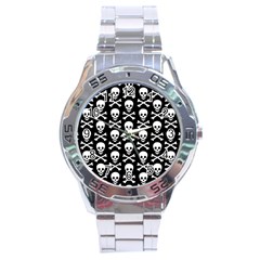 Skull And Crossbones Pattern Stainless Steel Watch by ArtistRoseanneJones