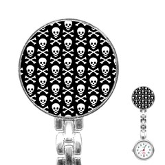 Skull And Crossbones Pattern Stainless Steel Nurses Watch by ArtistRoseanneJones