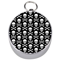 Skull And Crossbones Pattern Silver Compass by ArtistRoseanneJones