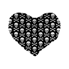 Skull And Crossbones Pattern Standard 16  Premium Flano Heart Shape Cushion  by ArtistRoseanneJones