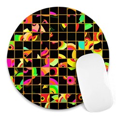 Pieces In Squares Round Mousepad by LalyLauraFLM