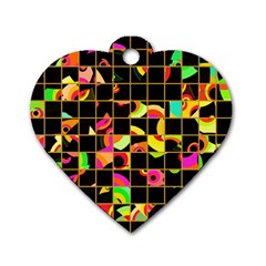 Pieces In Squares Dog Tag Heart (one Side) by LalyLauraFLM