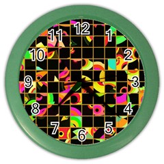 Pieces In Squares Color Wall Clock by LalyLauraFLM