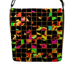 Pieces In Squares Flap Closure Messenger Bag (l) by LalyLauraFLM